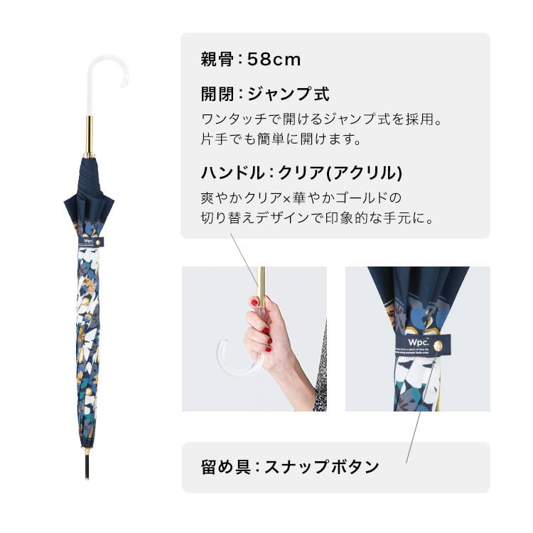 Amazon.co.jp: Wpc. 雨傘 ブルーミングフラワー ネイビー 長傘 親骨